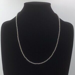 Sterling Silver Oxidized Bead Necklace Hand strung 4mm 14.3 Grams 24” New